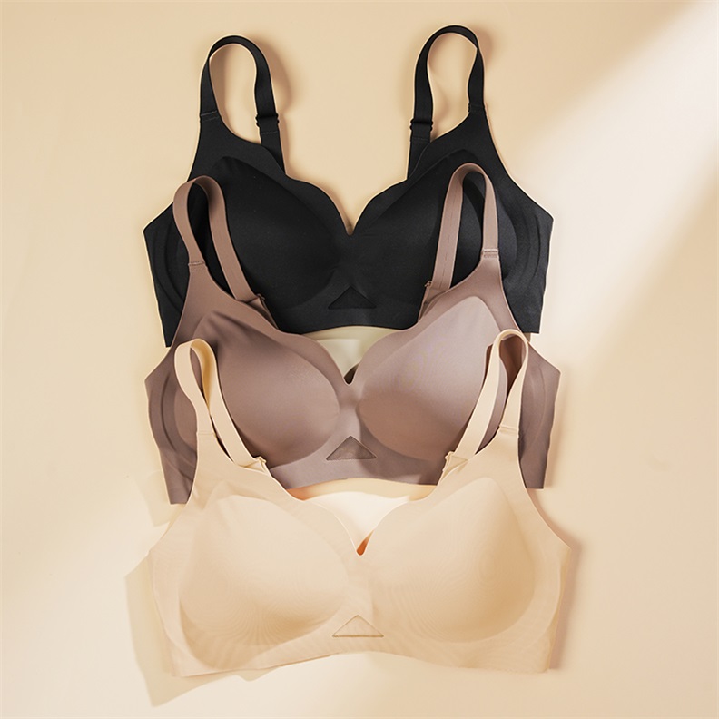 Seamless Wireless Removable-Pad Bra (BS134) — flat-lay view showing colour options for custom bra production