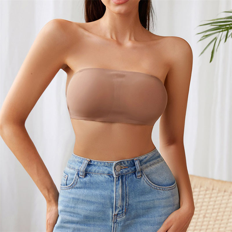 Seamless Strapless Lace Bralette (BY228) — back view showing adjustable straps and hook-and-eye closure