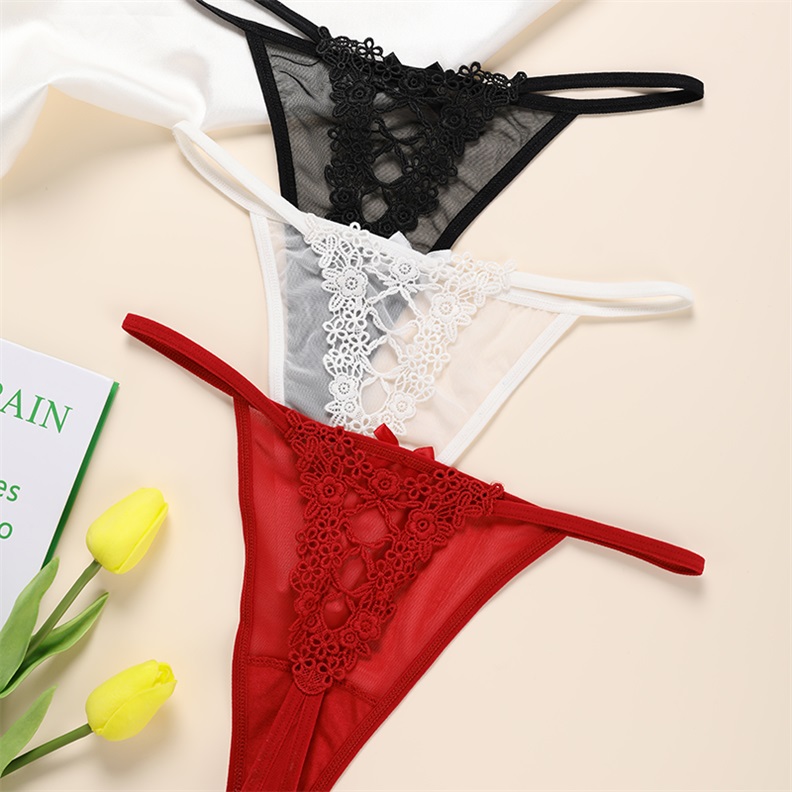 Lace Mesh Thong (PX167) — side view showing rise, leg opening and stretch recovery