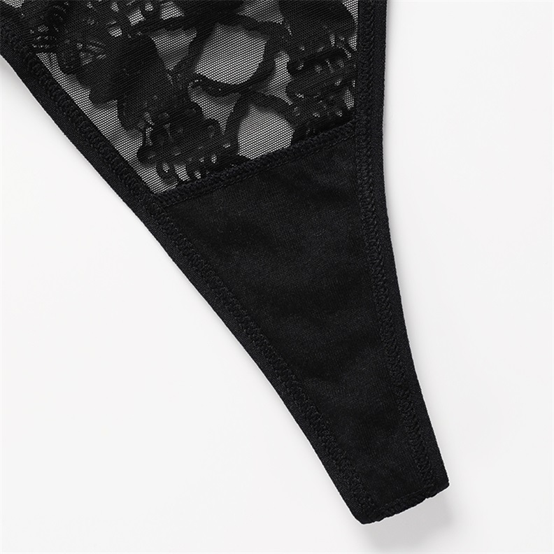 Lace Mesh Thong (PX167) — gusset, seam and edge construction close-up
