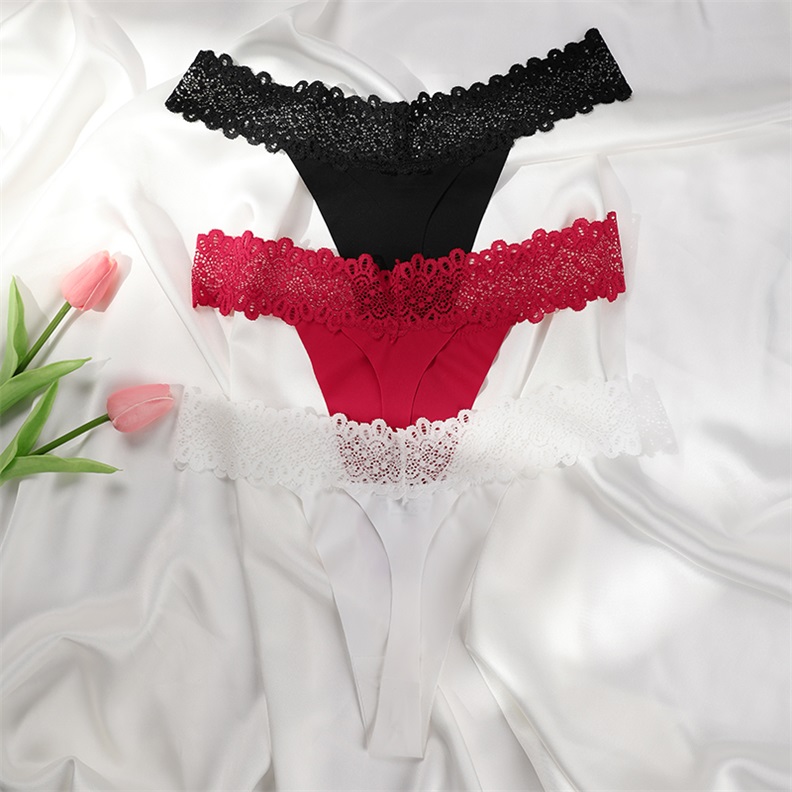 Seamless Lace Low-Rise Thong (PS095) — flat-lay view showing colour options for wholesale panty production