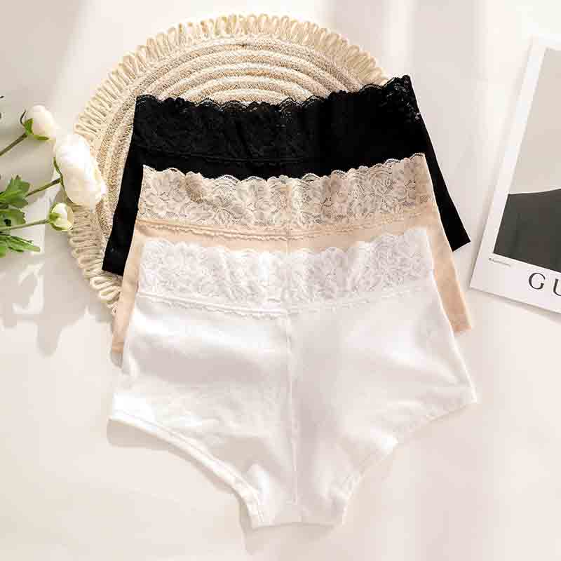 Seamless Lace Cotton Boyshort (PX451) — gusset, seam and edge construction close-up