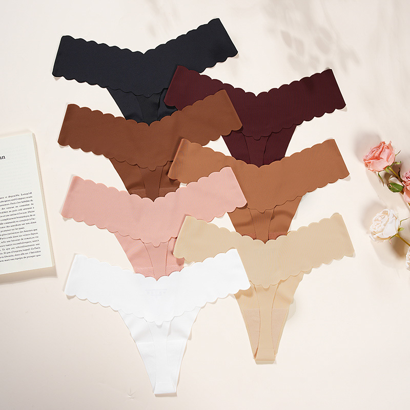 Seamless Lace No-Show Thong (PS354) — side view showing rise, leg opening and stretch recovery