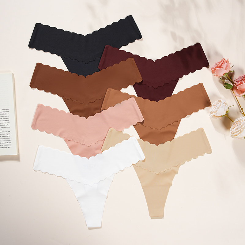 Seamless Lace No-Show Thong (PS354) — flat-lay view showing colour options for wholesale panty production
