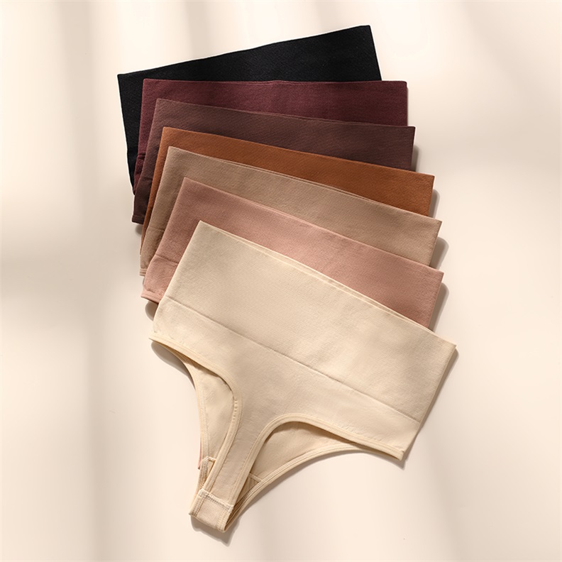 Seamless High-Waist Cotton Panty (23T14) — flat-lay view showing colour options for wholesale panty production