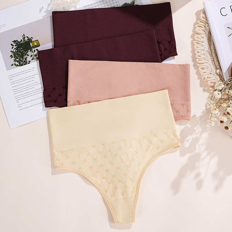 Seamless High-Waist Cotton Thong (PS252) — flat-lay view showing colour options for wholesale panty production