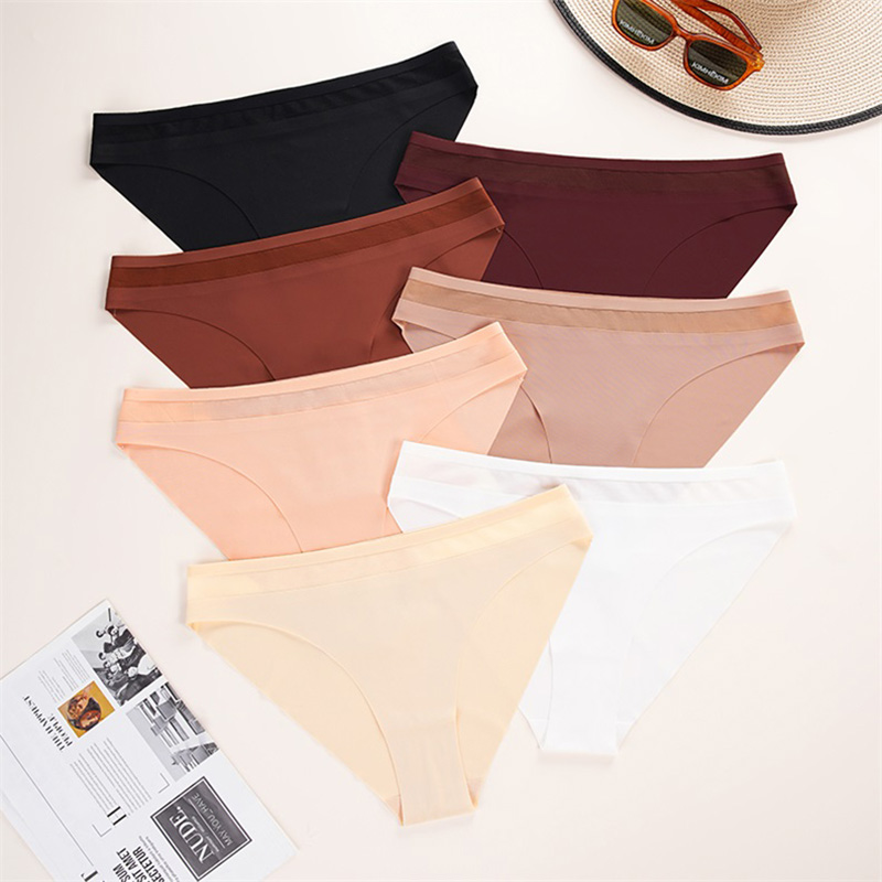 Seamless Mesh Low-Rise Panty (WH009) — flat-lay view showing colour options for wholesale panty production
