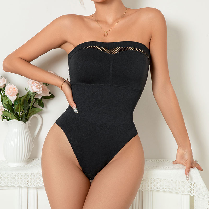 Seamless Strapless Tummy-Control Shapewear Bodysuit (SWX061) — side profile showing waist shaping and body-contour support