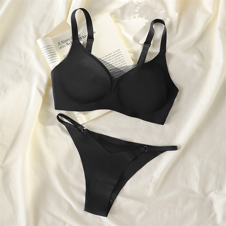 Seamless Removable-Pad Lace Bra Set (BPS178) — flat-lay view showing coordinated colour options for private-label sets