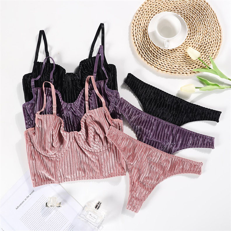 Ribbed Low-Rise Bra Set (BPS136) — flat-lay view showing coordinated colour options for private-label sets