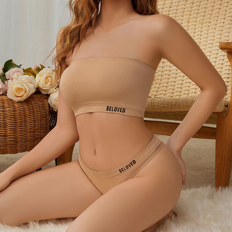 Seamless Bandeau Bra Set (BPX186) — flat-lay view showing coordinated colour options for private-label sets