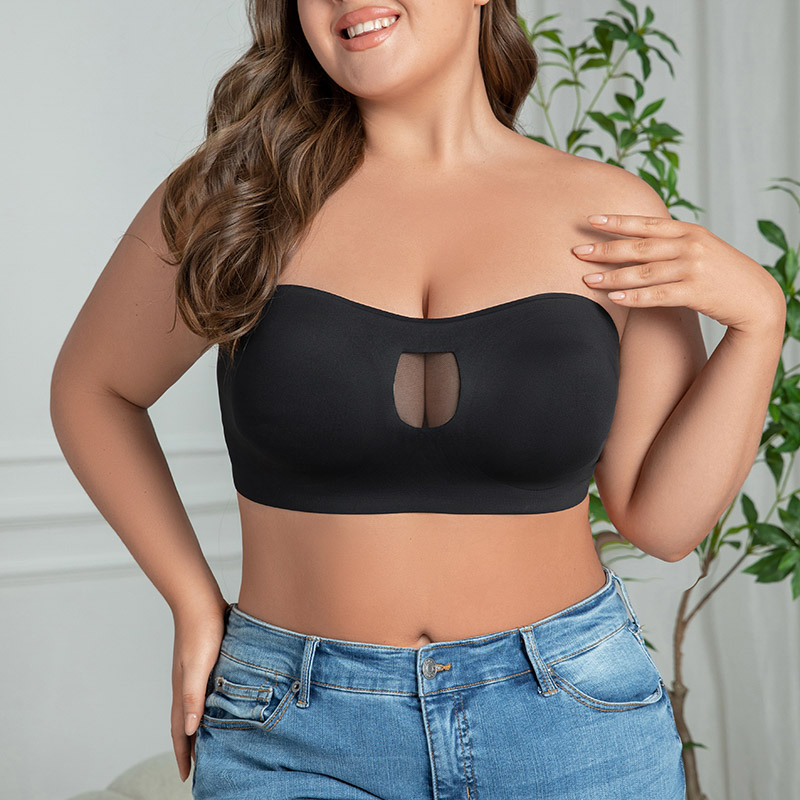 Seamless Strapless Plus-Size Bandeau Bra (BX351) — back view showing adjustable straps and hook-and-eye closure