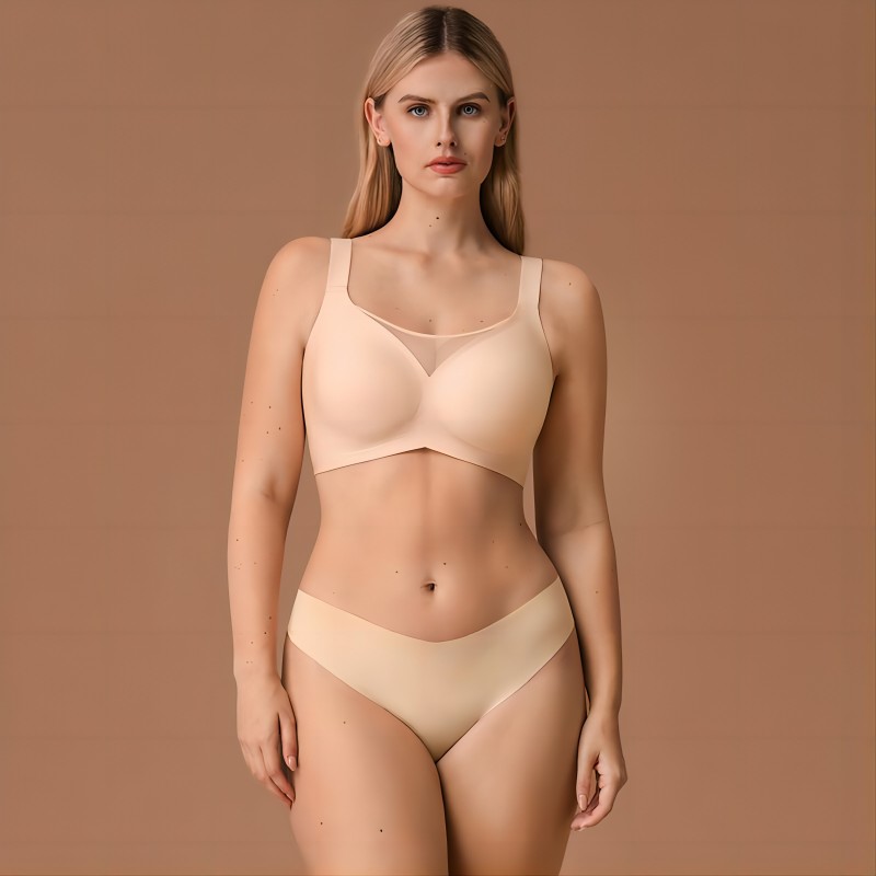 Seamless Wireless Mesh Bralette (CR-618) — back view showing adjustable straps and hook-and-eye closure