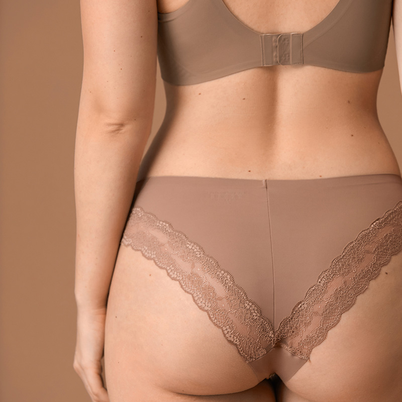 Seamless Lace Low-Rise Brief (PD135) — flat-lay view showing colour options for wholesale panty production