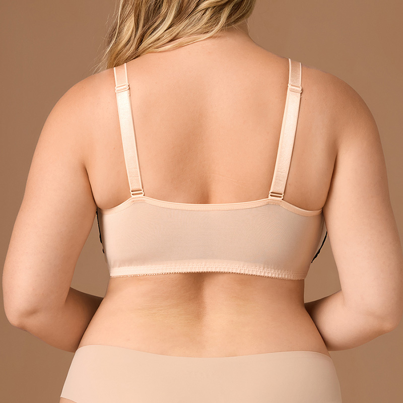 Wireless Plus-Size Lace Bra (BY844PLUS) — back view showing adjustable straps and hook-and-eye closure