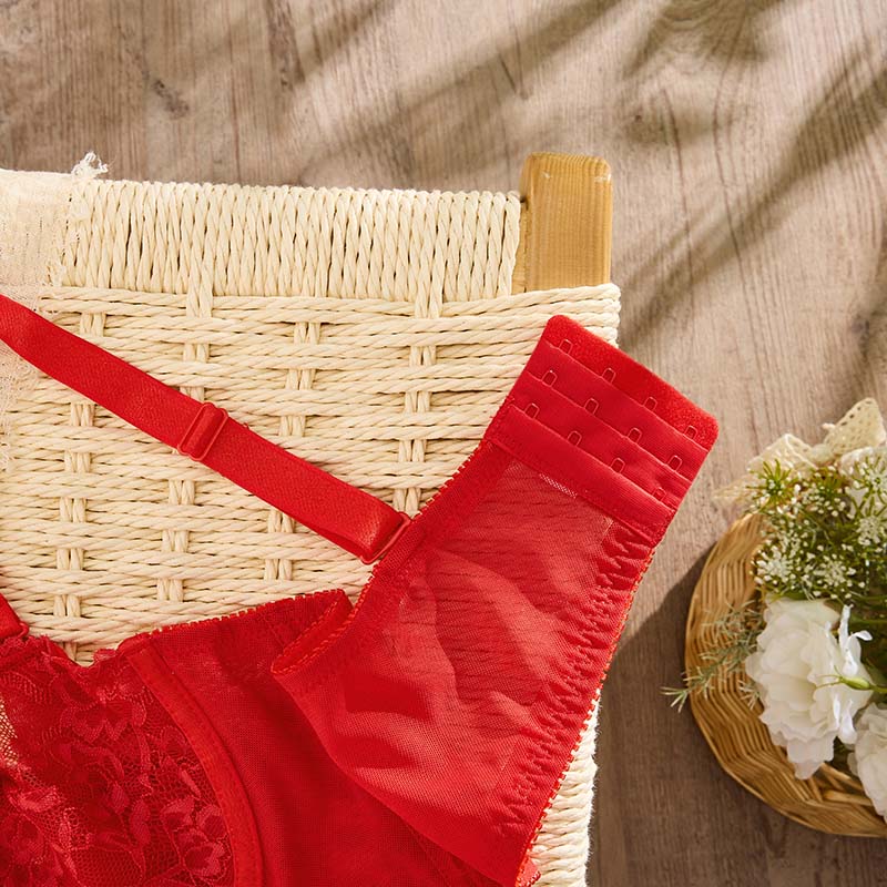 Plus-Size Lace Bra (BY833PLUS) — back closure and strap adjustment detail for OEM bra production