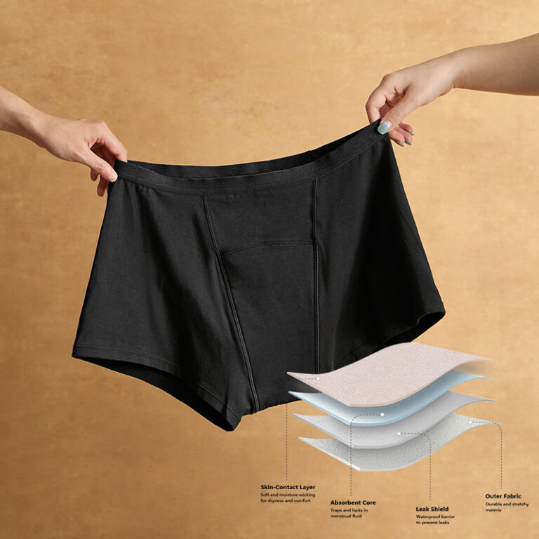 Leakproof Reusable Cotton Menstrual Boxer (AA099) — leakproof edge and absorbent-core placement