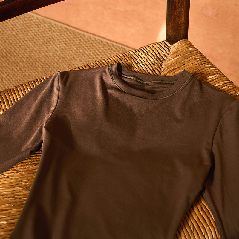 Tummy-Control Long-Sleeve Soft Contour Bodysuit (CA022) — fabric recovery and finishing detail for soft contour production