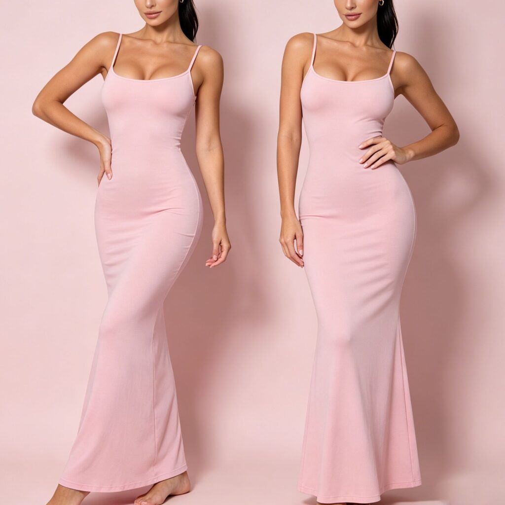 Zipper-Front Tummy-Control Shapewear Dress: front fit showing silhouette, control panels and waistband