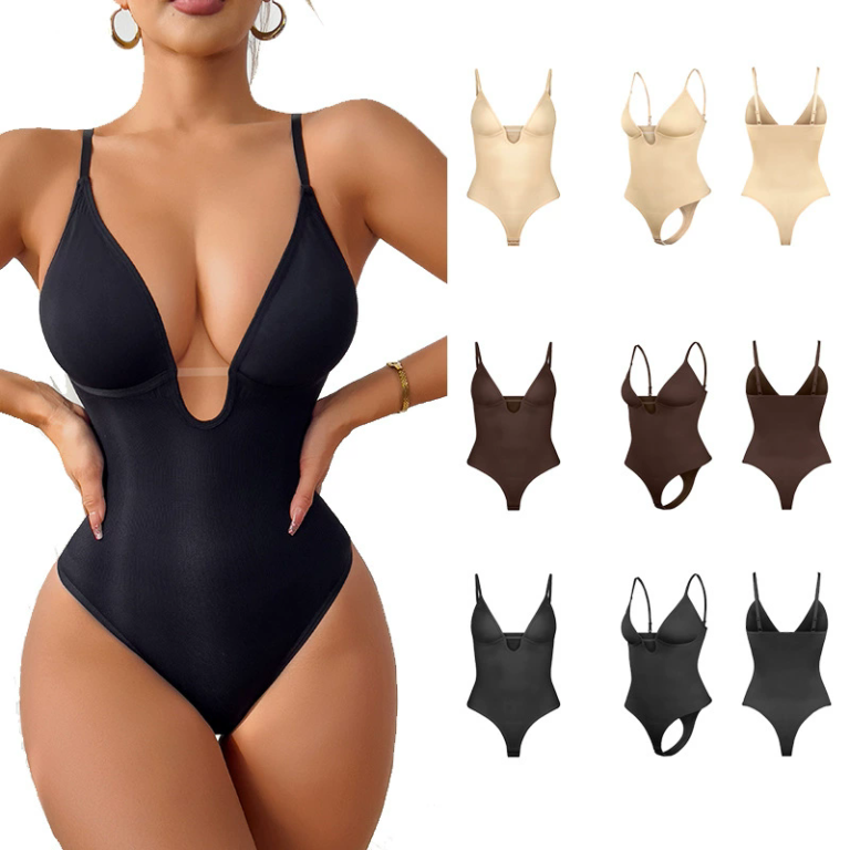 Backless Tummy-Control Thong (Y689338): front fit showing silhouette, control panels and waistband