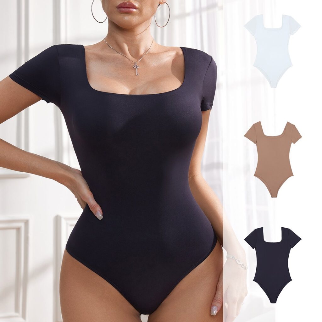 Tummy-Control Seamless Shapewear Bodysuit: front fit showing silhouette, control panels and waistband