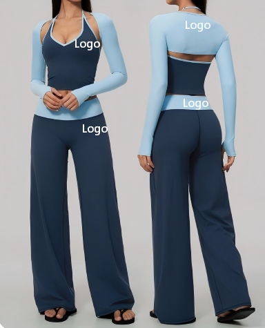 3-Piece Color-Block Activewear Set (9639): front fit showing silhouette, waistband and activewear coverage