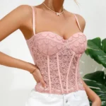 Pink lace fishbone corset top Y03634 reference photo