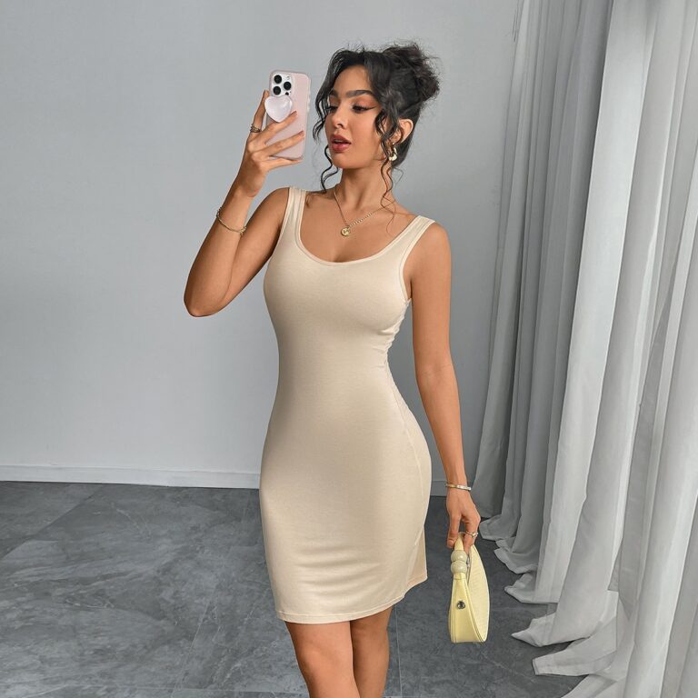Tummy-Control Seamless Shapewear Dress (F220): front fit showing silhouette, control panels and waistband