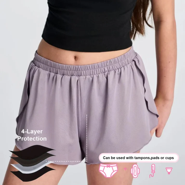 Outdoor Mid- Period Sports Short front — reusable period panty coverage and gusset placement