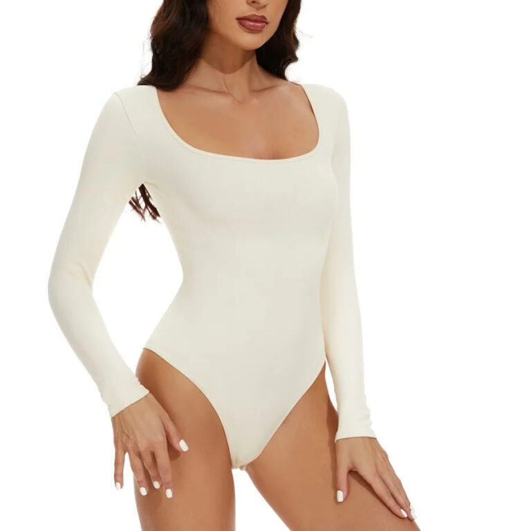 Long-Sleeve Tummy-Control Thong: front fit showing silhouette, control panels and waistband