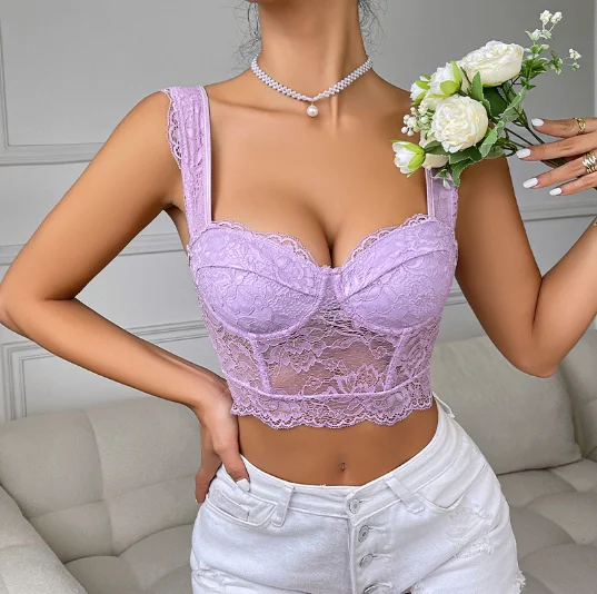 Floral Lace Underwire Corset Camisole (Y08135) — lace pattern and trim detail