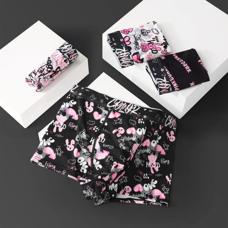 4-Colour Print Mid-Rise Boxer Brief: flat-lay showing four print colourways for the boxer brief