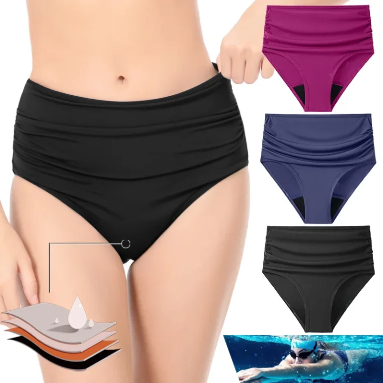 High-Waist Period Swim Short — high-waist coverage and waistband placement