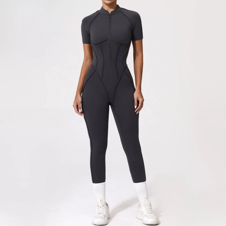 Zip-Up Activewear Jumpsuit: front fit showing silhouette, waistband and activewear coverage