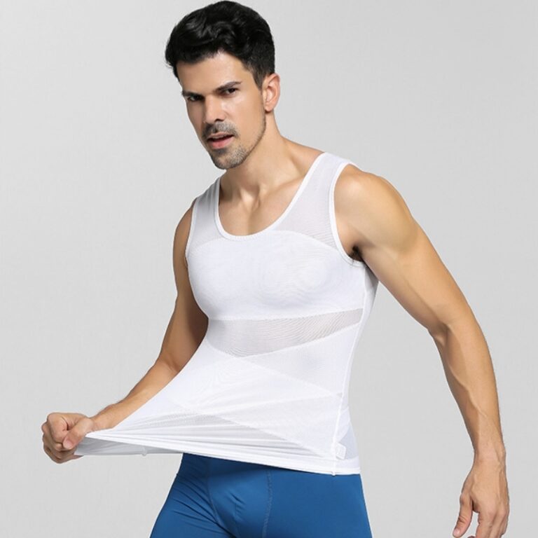 Men's Tummy-Control Seamless Shaping Vest (Z028): front fit showing silhouette, control panels and waistband