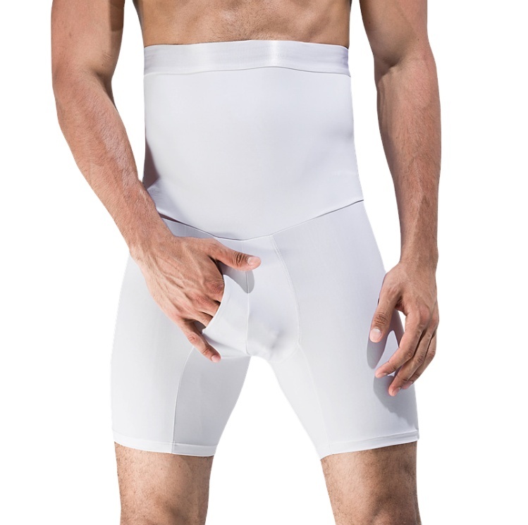 Men's High-Waist Tummy-Control Body Shaper (LJ-LI-126): front fit showing silhouette, control panels and waistband