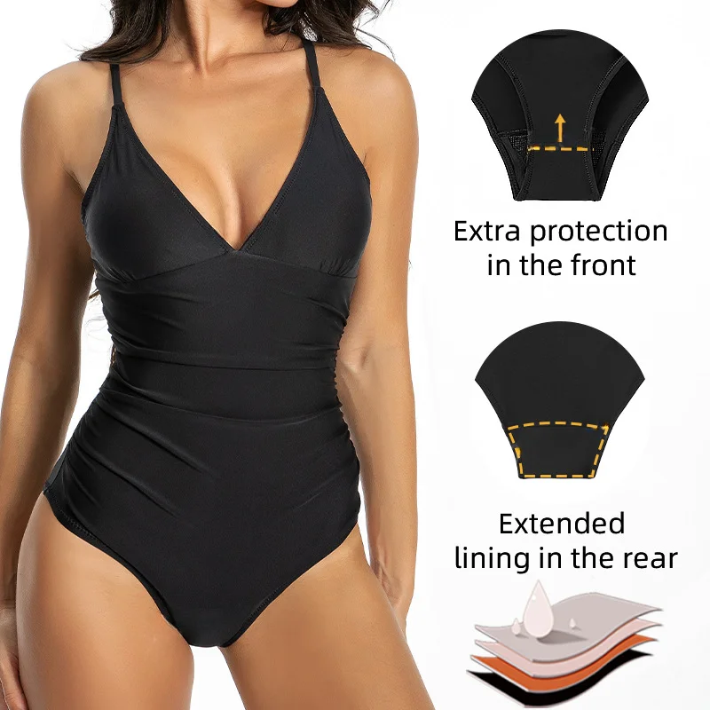 Strappy Period Swim Bodysuit front — bodysuit silhouette and body-contour fit