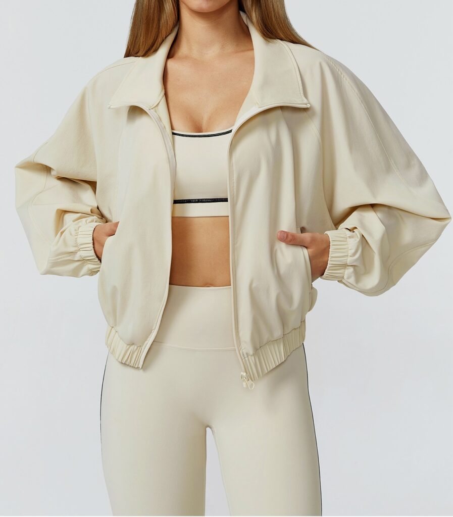 Plus-Size Activewear Jacket: front fit showing silhouette, waistband and activewear coverage