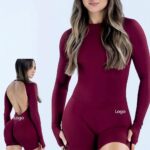 Long-Sleeve Activewear Jumpsuit: front fit showing silhouette, waistband and activewear coverage