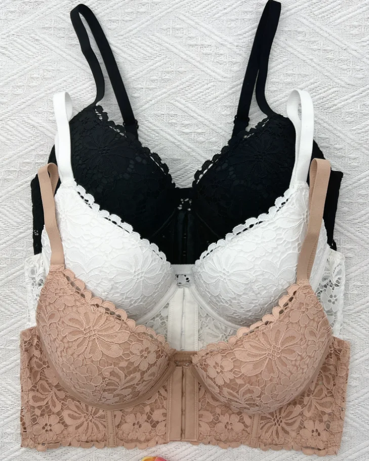 Floral lace front-closure underwire bra W0026 reference photo