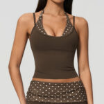 Racerback Color-Block Sports Bra: front fit showing silhouette, waistband and activewear coverage