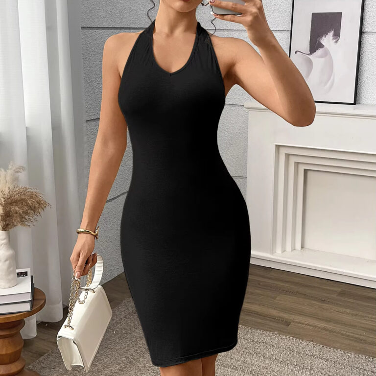 Backless Tummy-Control Shapewear Dress (F390): front fit showing silhouette, control panels and waistband