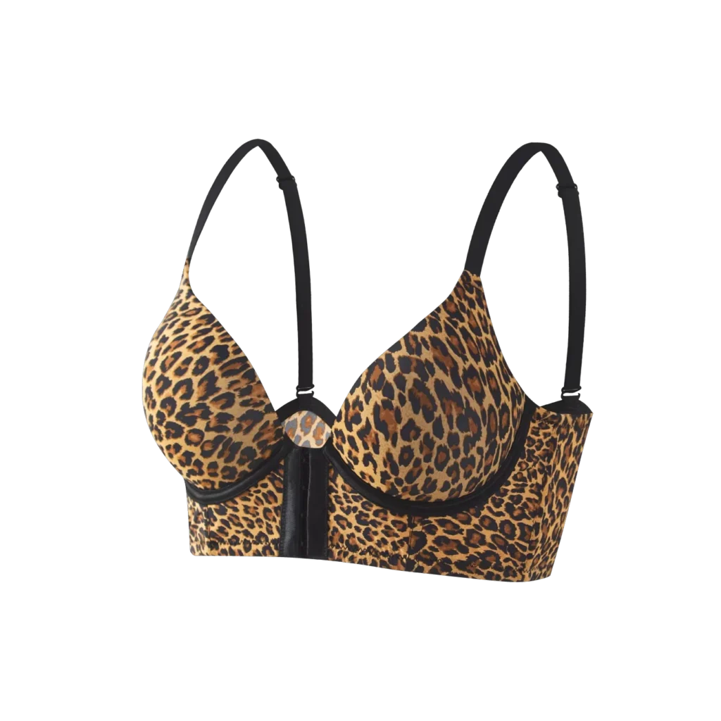 Leopard print front-closure minimizer bra W0028 reference photo