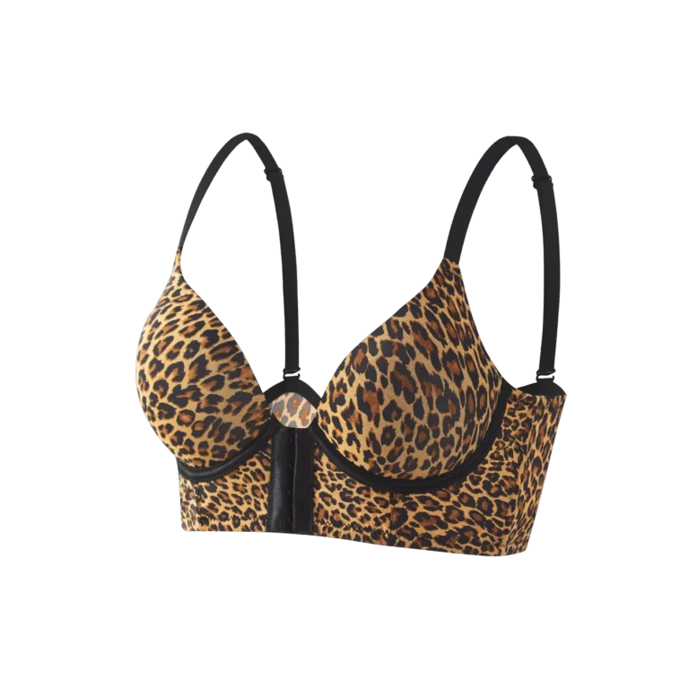Leopard print front-closure minimizer bra W0028 reference photo