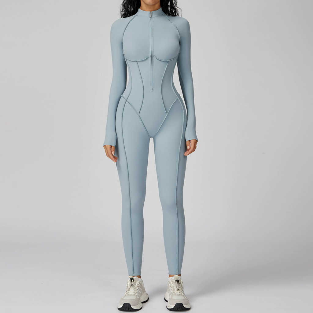 Zip-Up Activewear Jumpsuit: front fit showing silhouette, waistband and activewear coverage