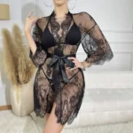 Lace mesh long-sleeve nightgown set Y06103 reference photo