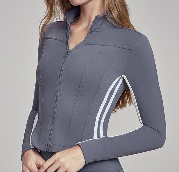 Zip-Up Tummy-Control Activewear Jacket (124106): front fit showing silhouette, waistband and activewear coverage