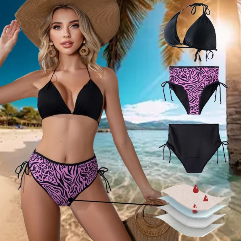Period Swim Bikini Set front — reusable period panty coverage and gusset placement